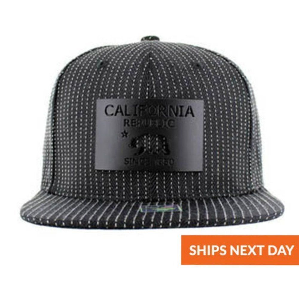 California Bear Black Plate Cap - Stipe Cap - California State - Gifts For Him